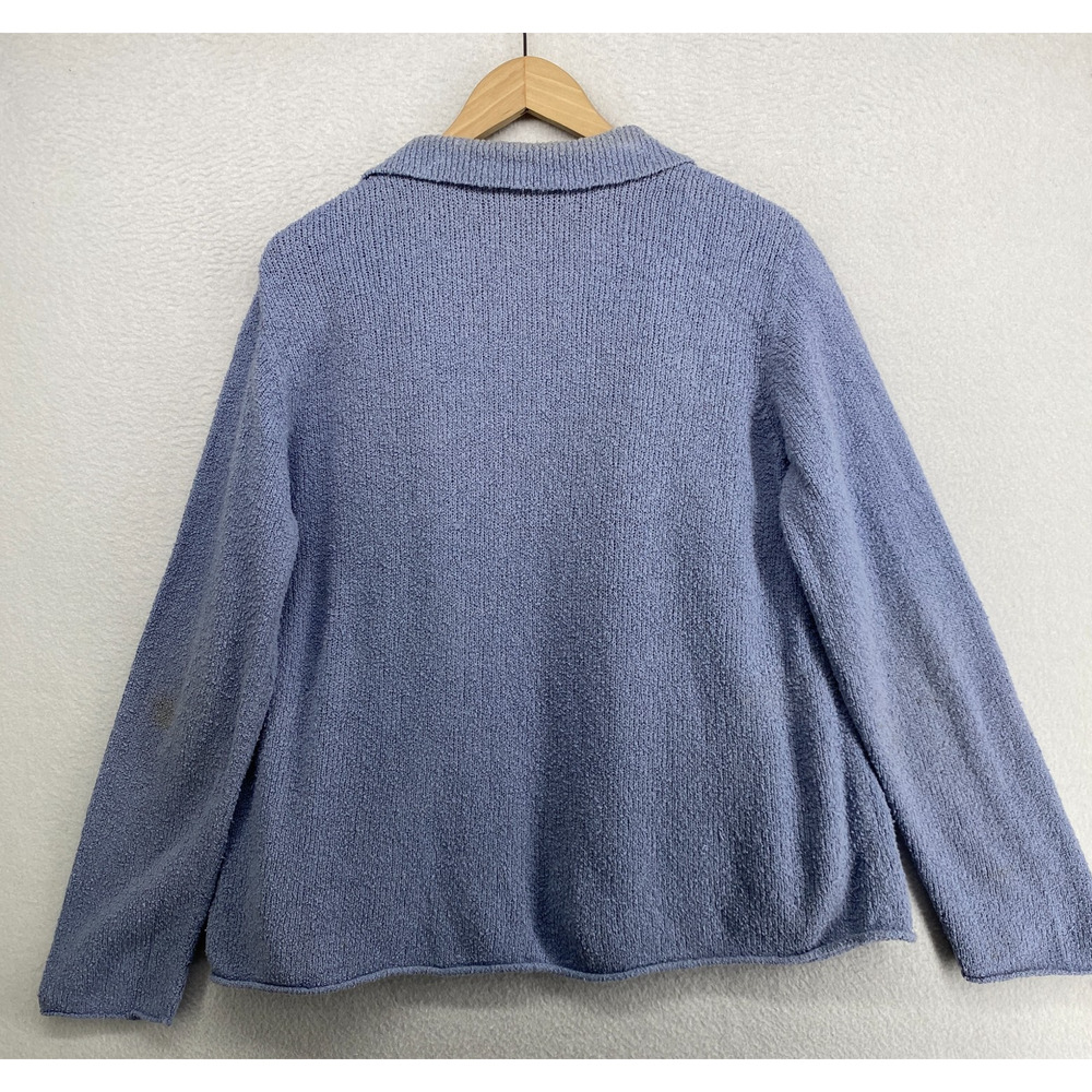 EILEEN FISHER Sweater L Organic Cotton Cardigan Blazer Open Front Pockets Blue - Picture 3 of 14